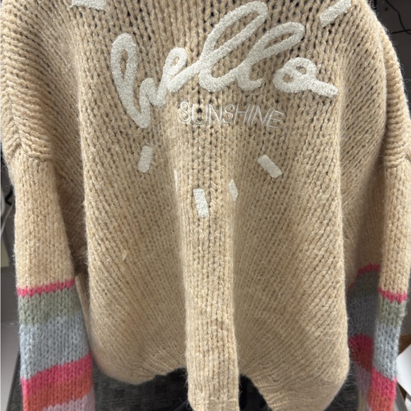 Saltwater LUXE Beige Sweater with Pink and Blue Muticolor Striped Sleeves Sz Xl - Picture 1 of 16